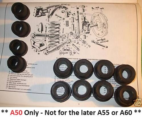 FRONT SUSPENSION WISHBONE BUSHES x12 (Austin A50 Cambridge) (**1954- 57 Only**)